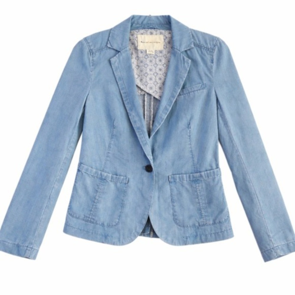 Pilcro Anthropologie‎ Chambray Jacket Women Sz XS Light Blue Business Casual